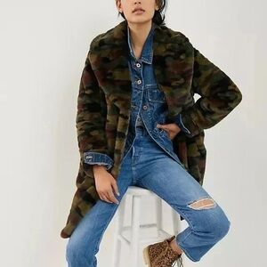 Anthropologie Sanctuary Camo Faux Fur Plush Coat